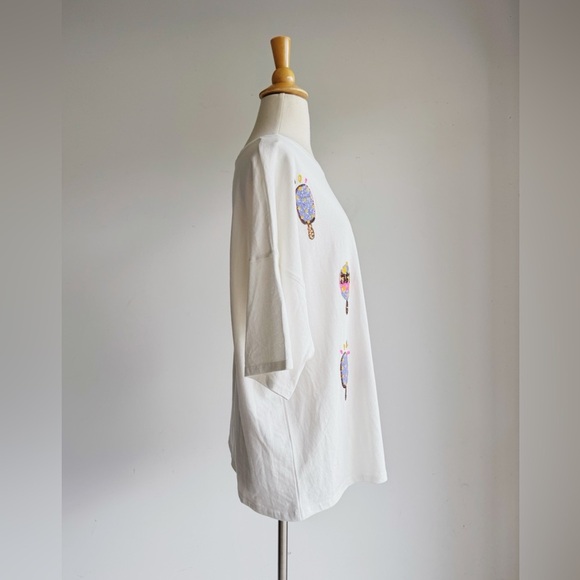 PEACH LOVE White Sequin Ice Cream Bar Oversized Tee Size Small - Picture 3 of 7